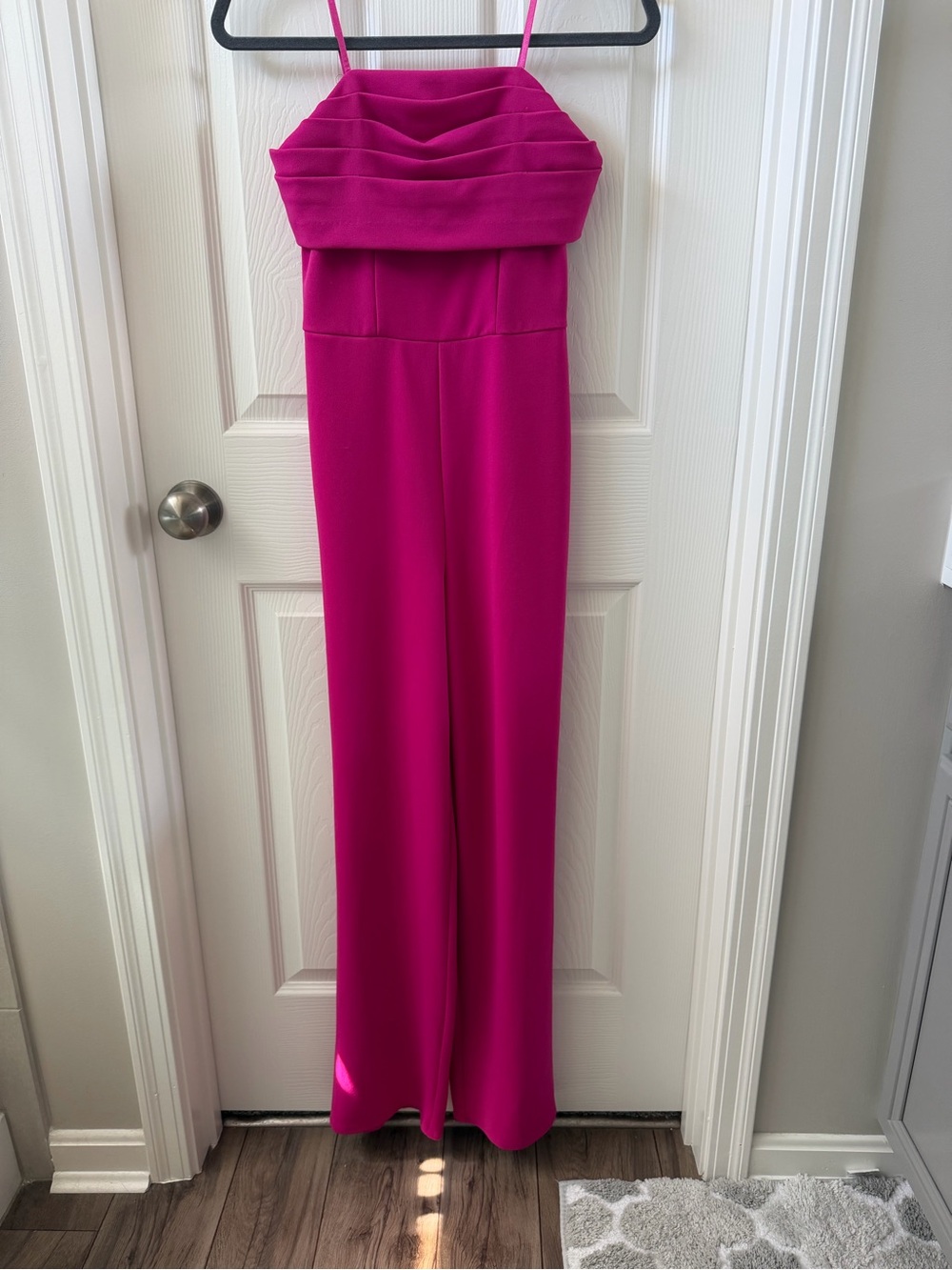 Crystal Doll Hot Pink Pleated Bodice Wide-Leg Jumpsuit